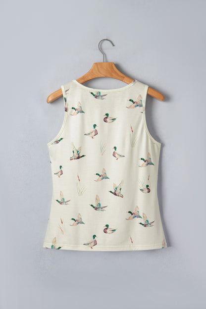 Beige Mallard Print Western Style Tank Top