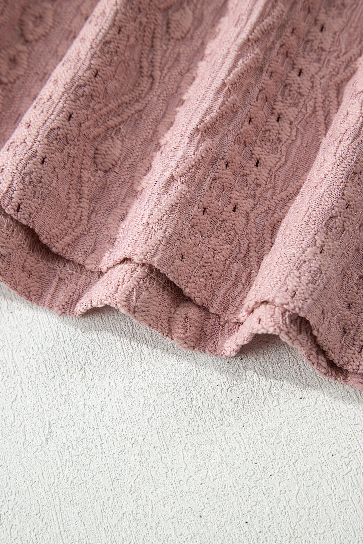 Fushia Textured Embroidered Half Buttons Short Sleeve Blouse