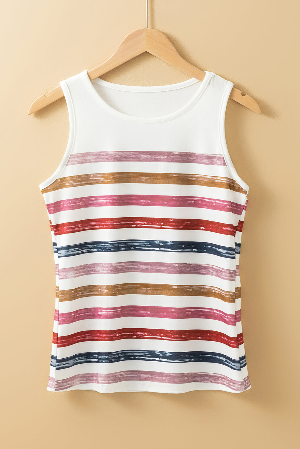 Red Rainbow Striped Round Neck Tank Top