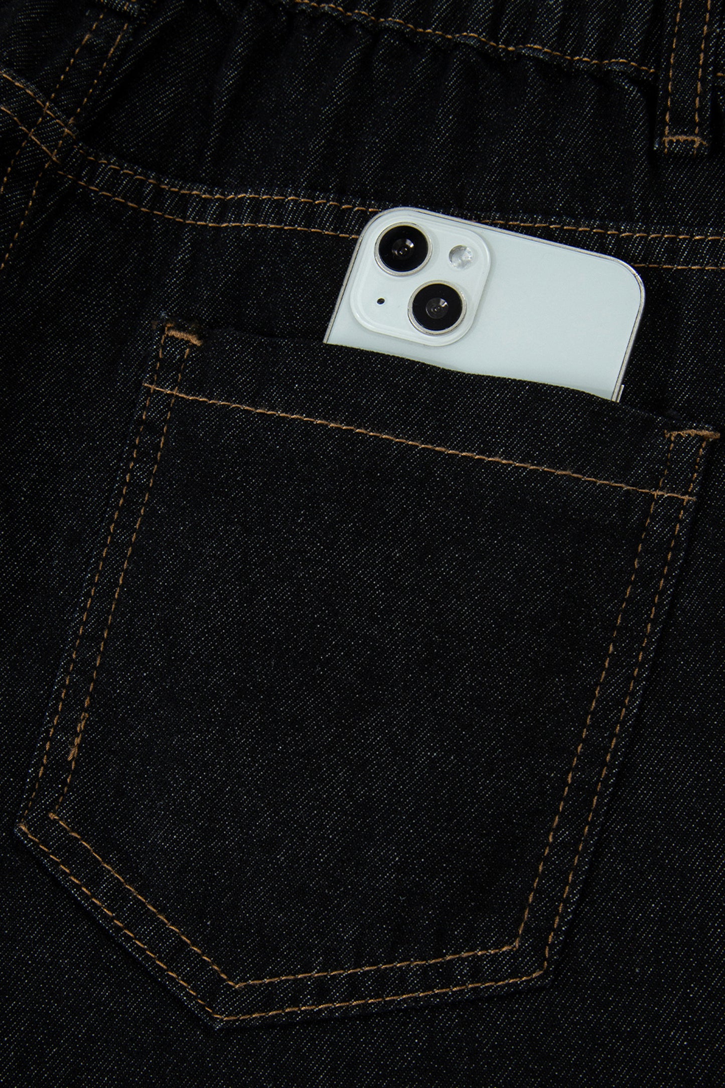 Black Embroidered Scalloped Trim Relaxed Denim Shorts