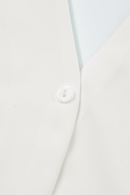 White Button Notched Neck Petal Sleeve Blouse