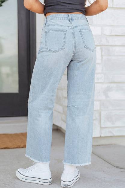 Black Frayed Cropped Barrel Jeans