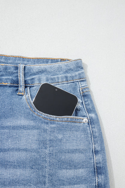 Beau Blue Acid Wash Raw Hem Denim Shorts