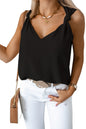 Black V Neck Knotted Shoulder Sleeveless Shirt