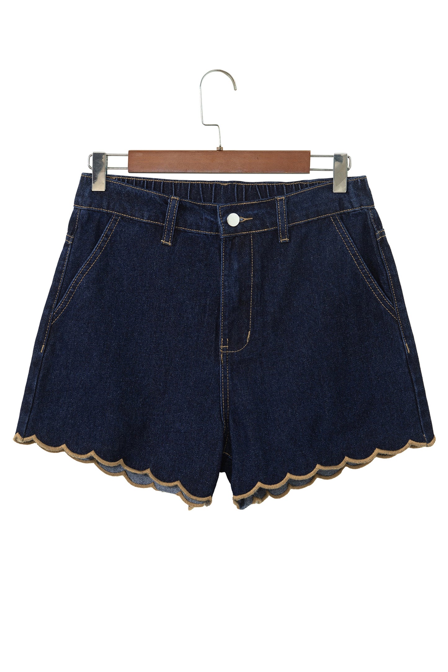 Black Embroidered Scalloped Trim Relaxed Denim Shorts