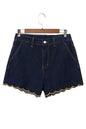 Black Embroidered Scalloped Trim Relaxed Denim Shorts