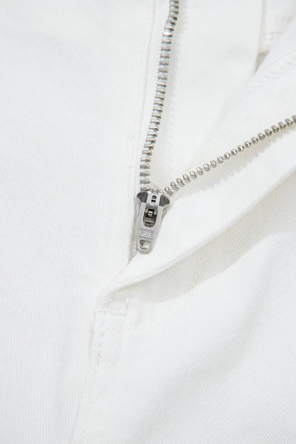 White Raw Hem Ankle-length Loose Jeans