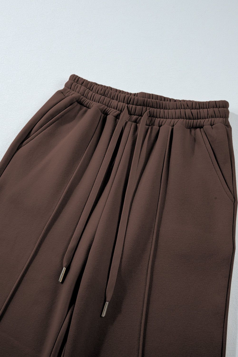 Dark Brown Solid Collared Sweatshirt and High Waist Pants Active Set
