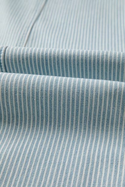 Sky Blue Striped Mid Rise Drawstring Waist Jeans
