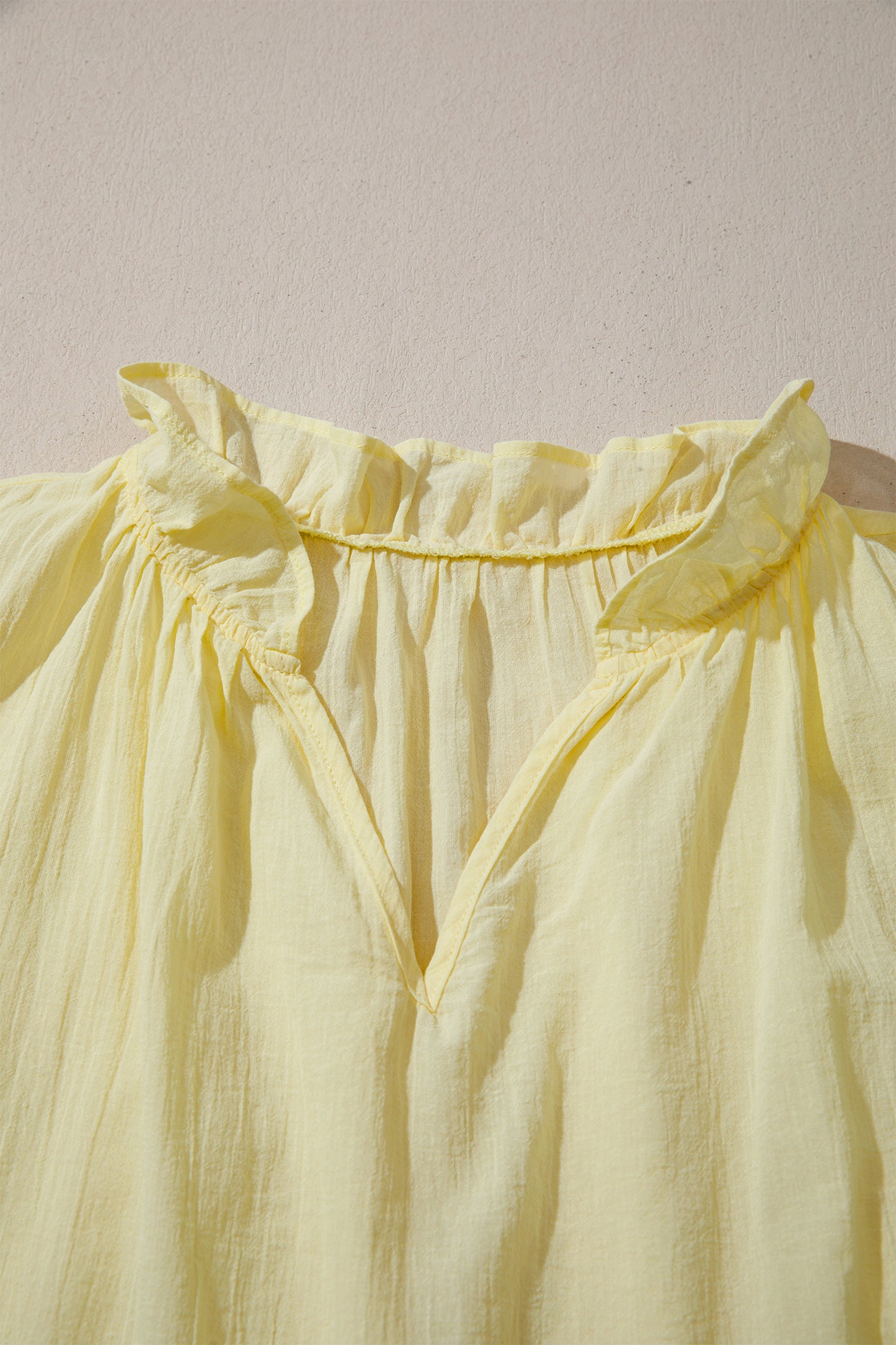 Yellow Cream V Neck Ruffle Trim Sleeveless Shift Top