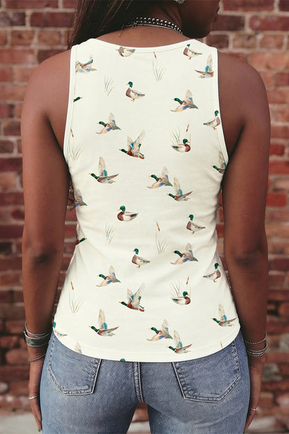 Beige Mallard Print Western Style Tank Top
