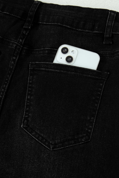 Black Frayed Cropped Barrel Jeans