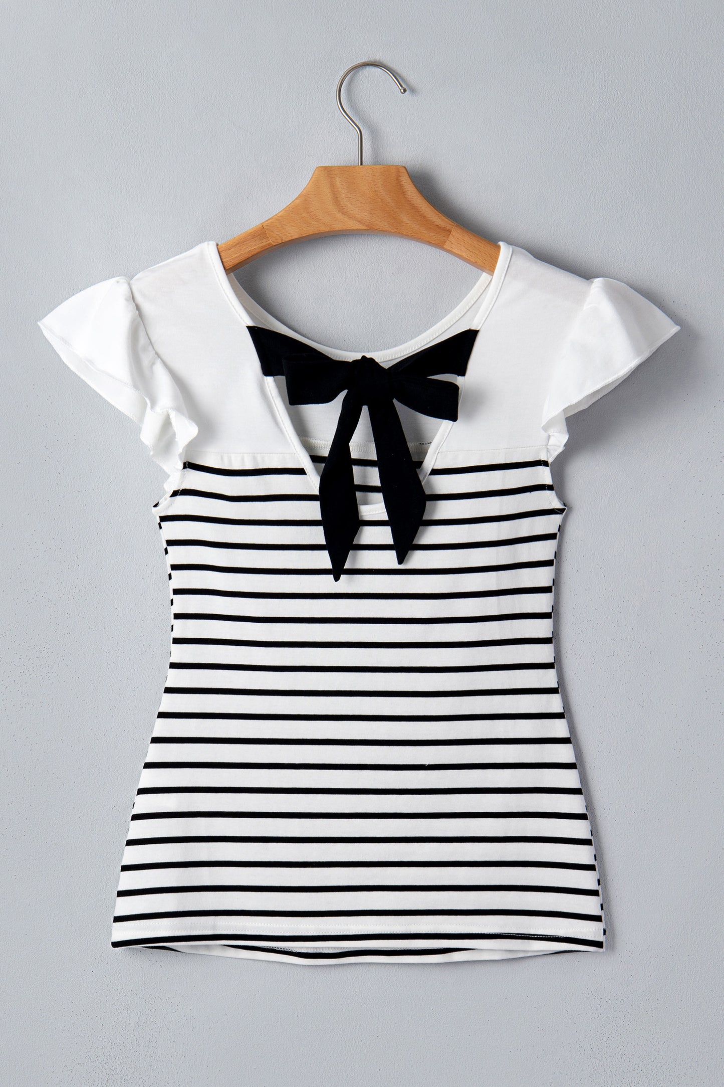 White Stripe Contrast Knot Back Ruffle Trim Tank Top