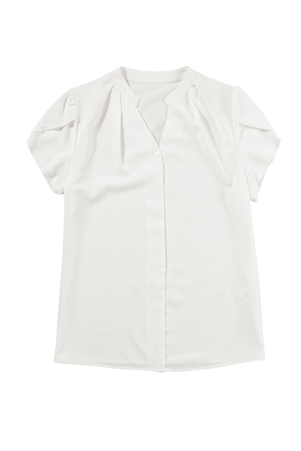 White Button Notched Neck Petal Sleeve Blouse