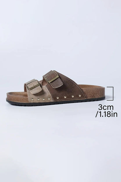 Color black Two-tone Flag Retro Buckle Straps Hollowed Faux Suede Slippers