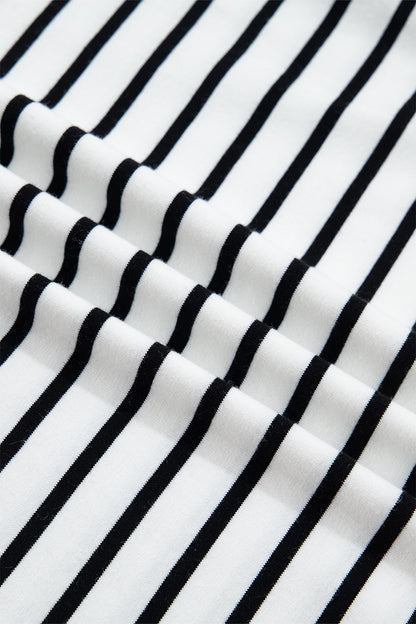 White Stripe Contrast Knot Back Ruffle Trim Tank Top