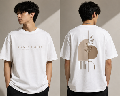 Minimalist Botanical T-Shirt — "Grow in Silence" Graphic Tee