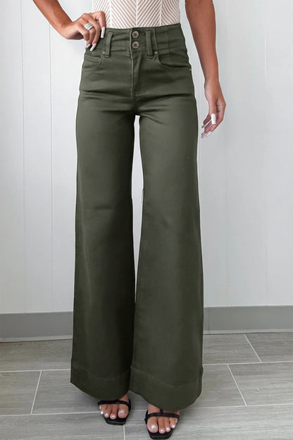 White 2-Button High Waist Wide Leg Jeans