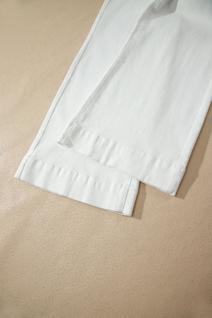 White 2-Button High Waist Wide Leg Jeans