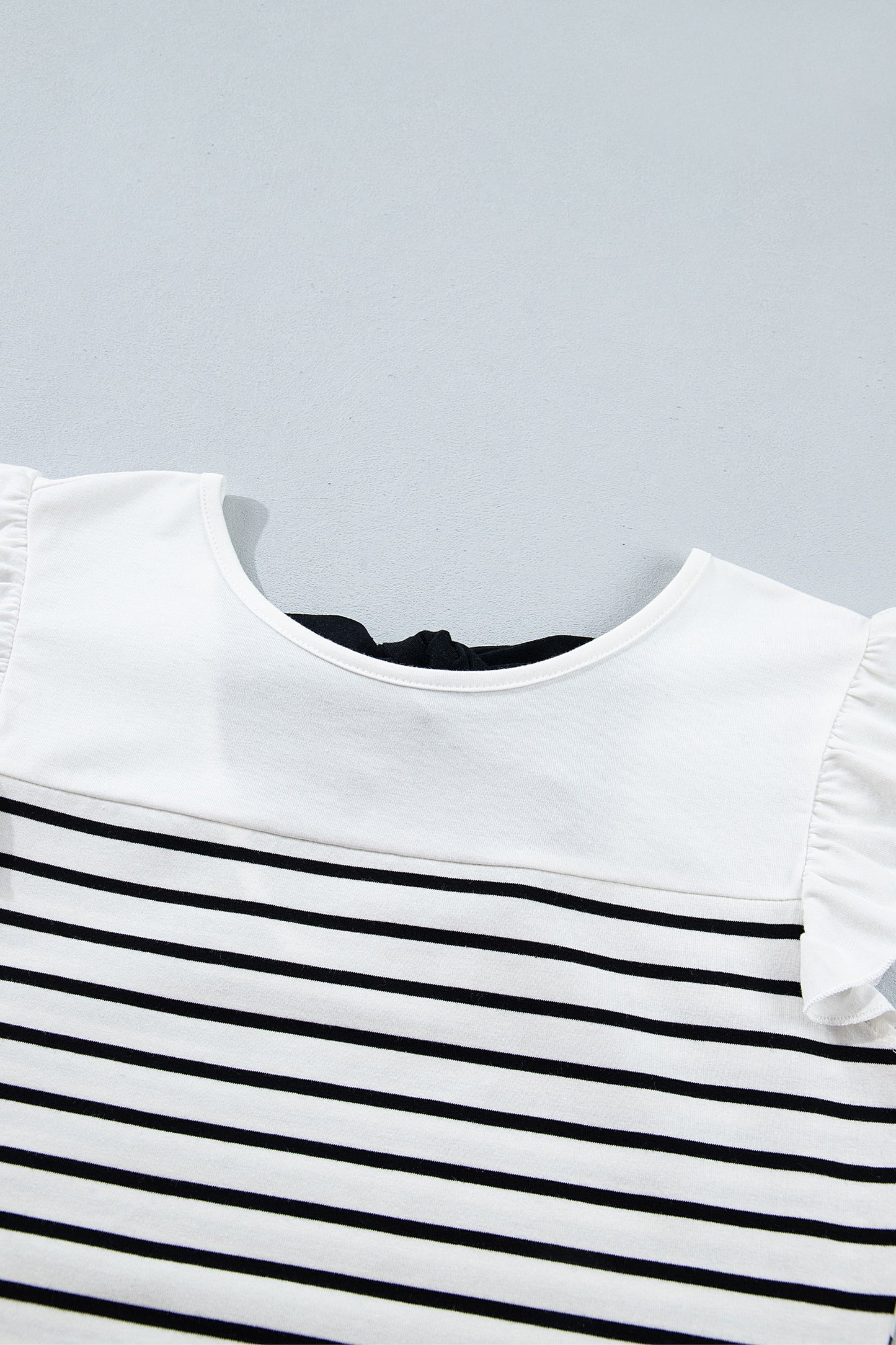 White Stripe Contrast Knot Back Ruffle Trim Tank Top