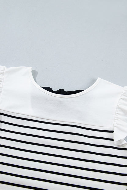 White Stripe Contrast Knot Back Ruffle Trim Tank Top
