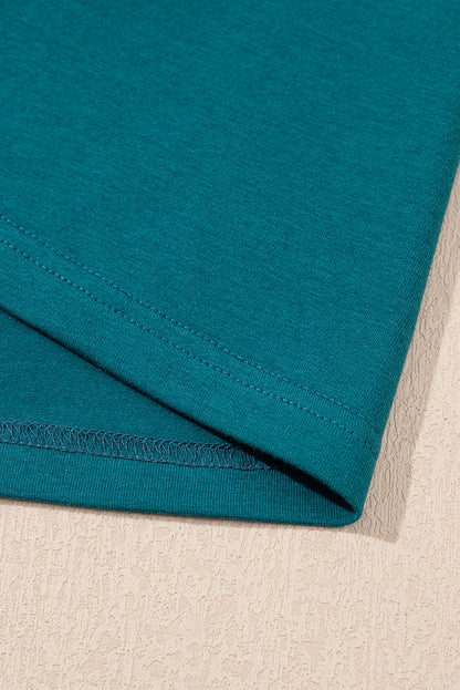 Blue Sapphire Solid Color Stitching Detail Round Neck Tank Top