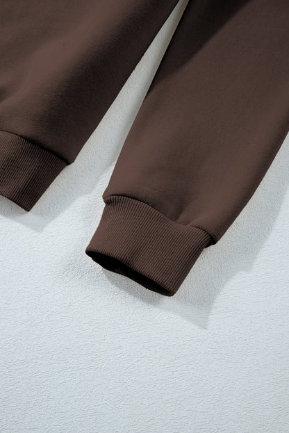 Dark Brown Solid Collared Sweatshirt and High Waist Pants Active Set