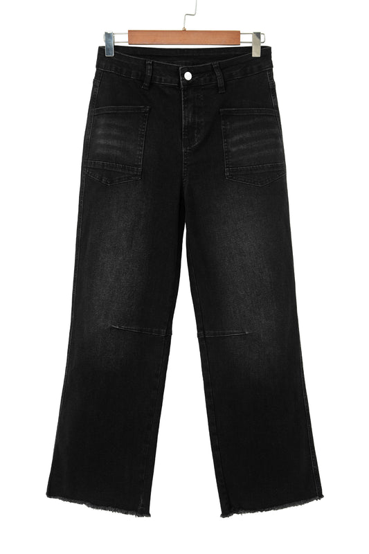 Black Frayed Cropped Barrel Jeans