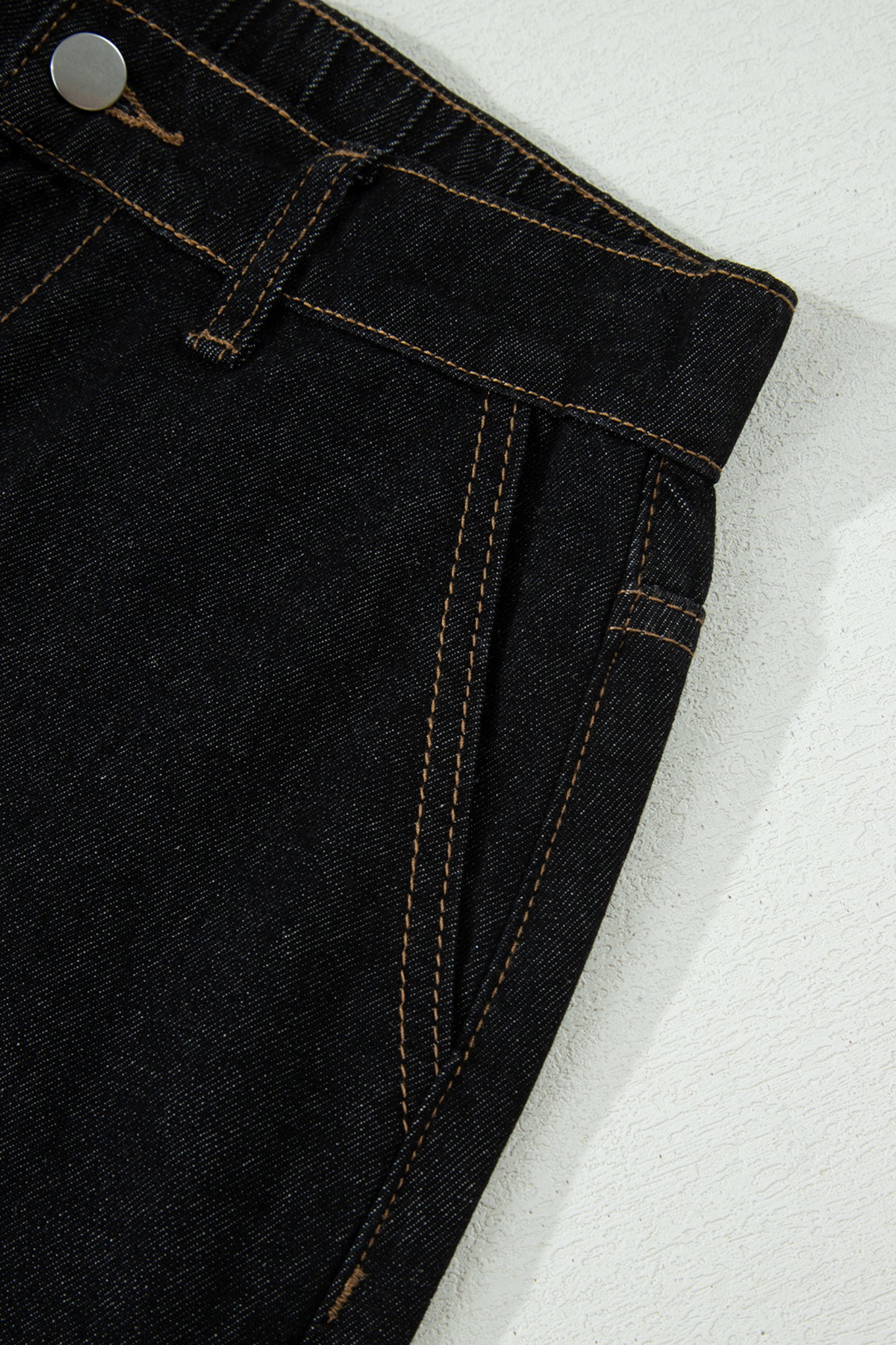 Black Embroidered Scalloped Trim Relaxed Denim Shorts