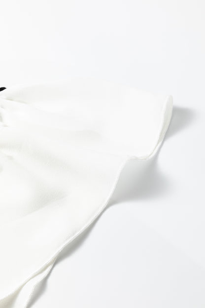 Vineyard Green Plus Size Contrast Frilled Neckline Ruffled Short Sleeve Ribbed Textured Blouse