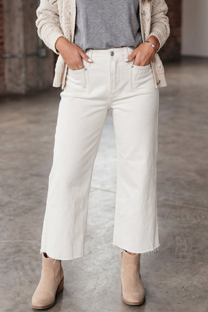 White Raw Hem Ankle-length Loose Jeans