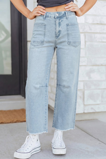 Black Frayed Cropped Barrel Jeans