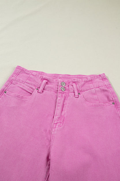 White 2-Button High Waist Wide Leg Jeans