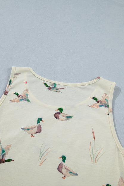 Beige Mallard Print Western Style Tank Top
