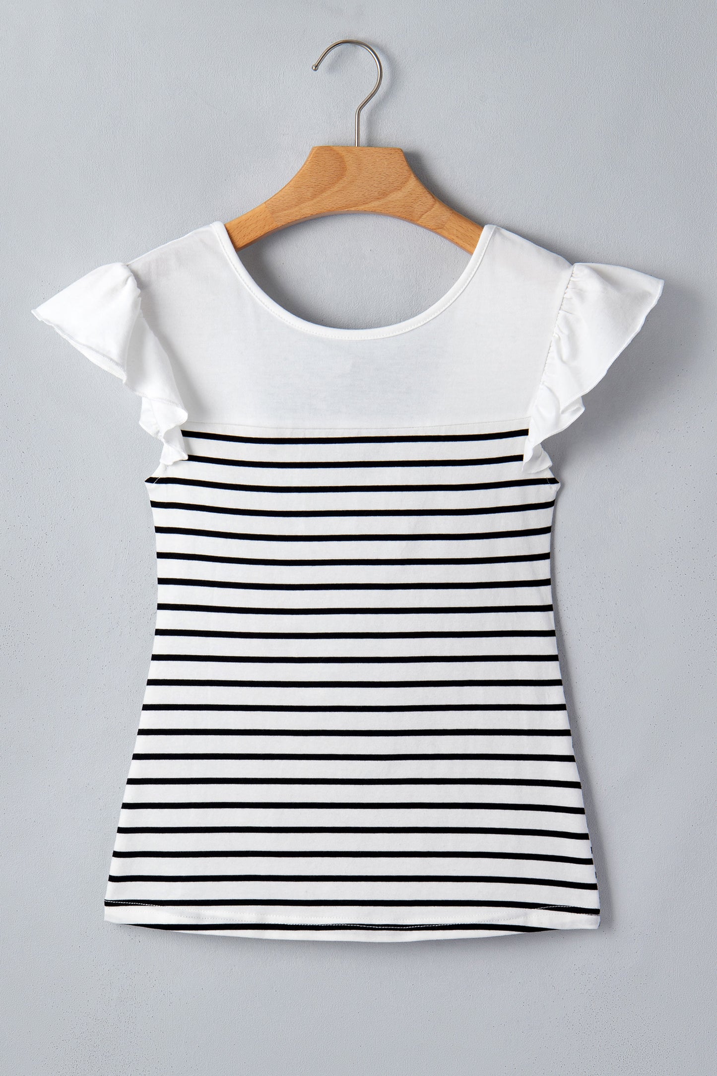 White Stripe Contrast Knot Back Ruffle Trim Tank Top