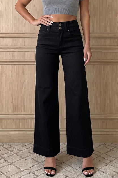 White 2-Button High Waist Wide Leg Jeans