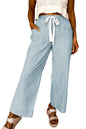 Sky Blue Striped Mid Rise Drawstring Waist Jeans
