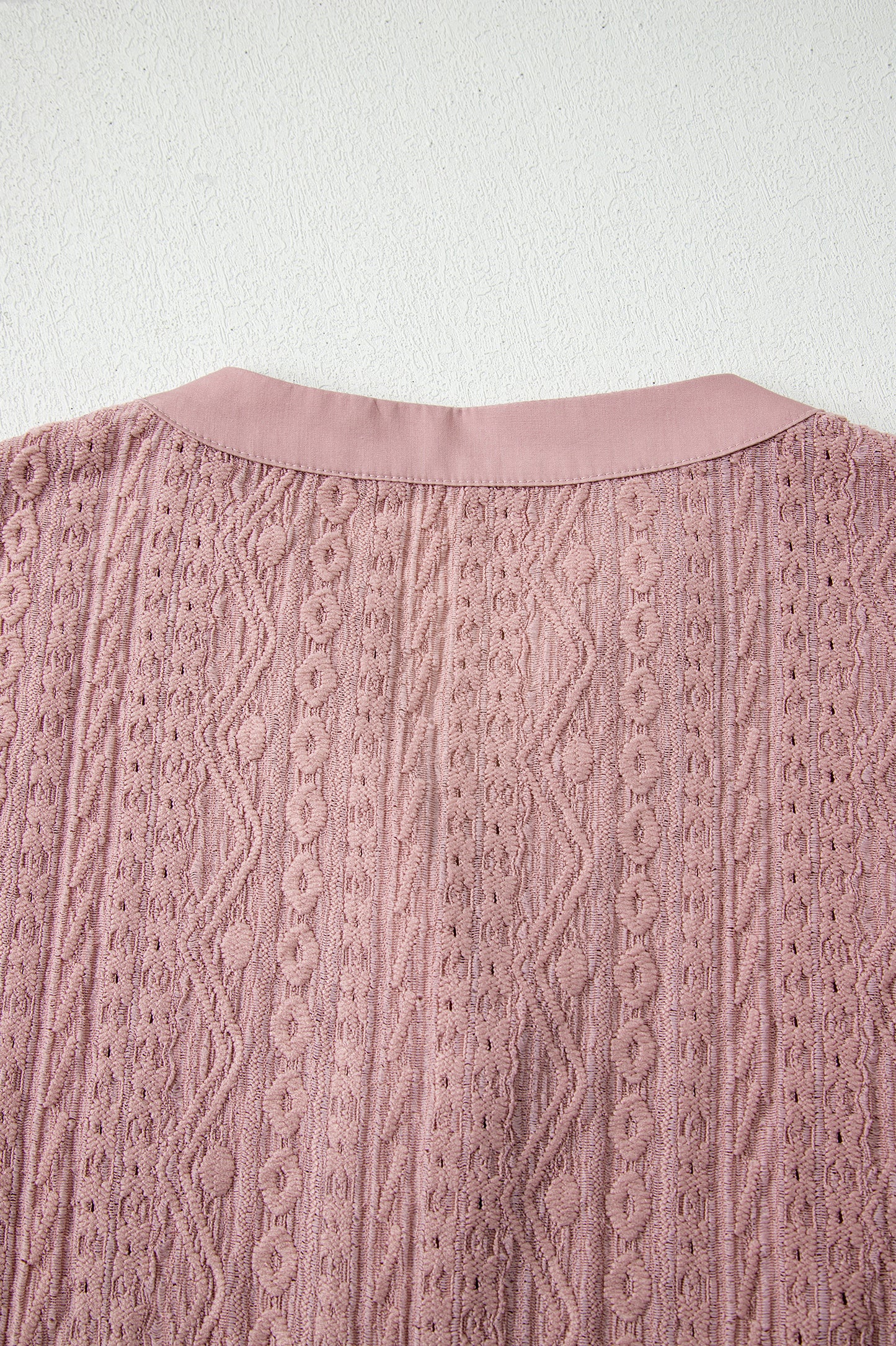 Fushia Textured Embroidered Half Buttons Short Sleeve Blouse