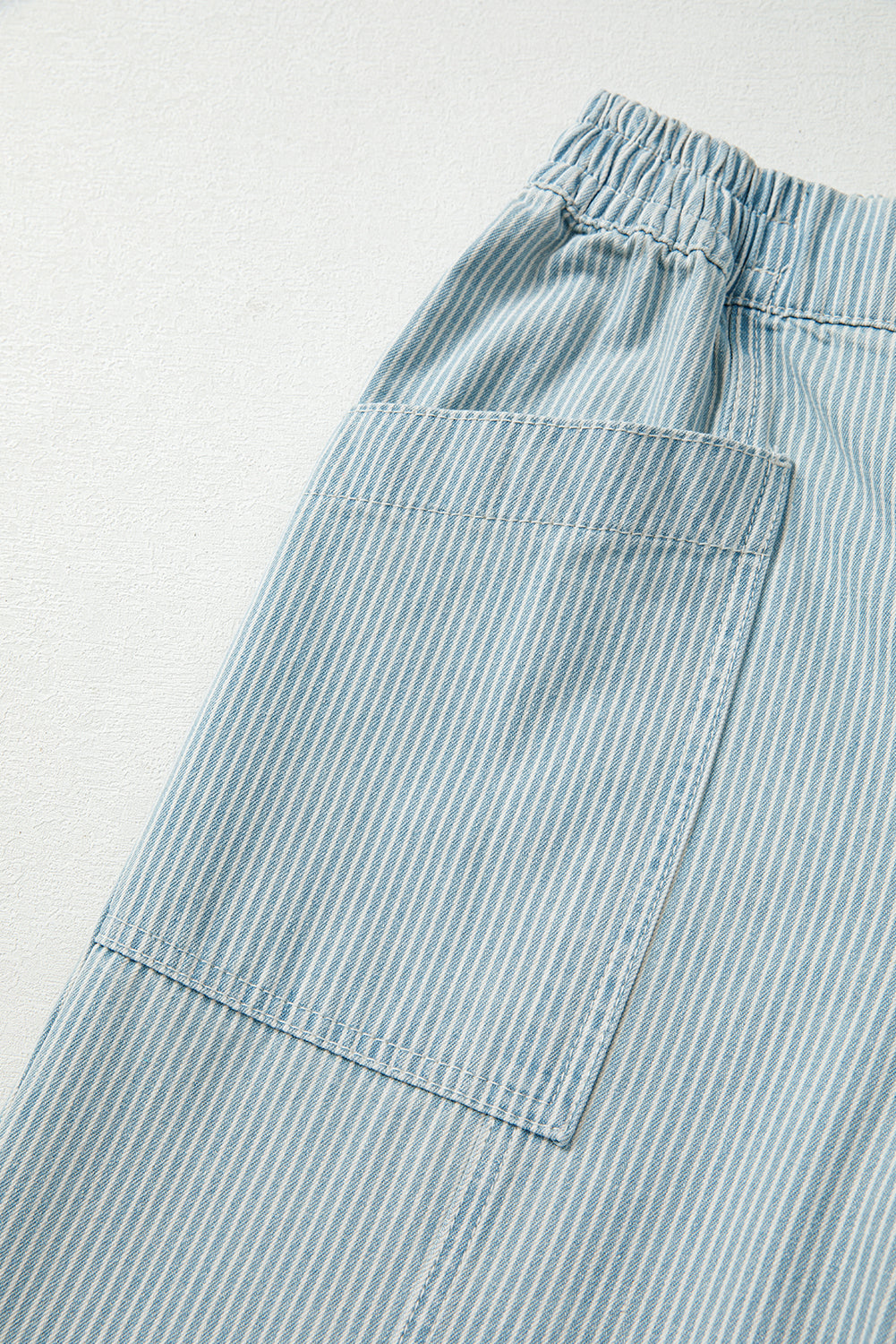 Sky Blue Striped Mid Rise Drawstring Waist Jeans