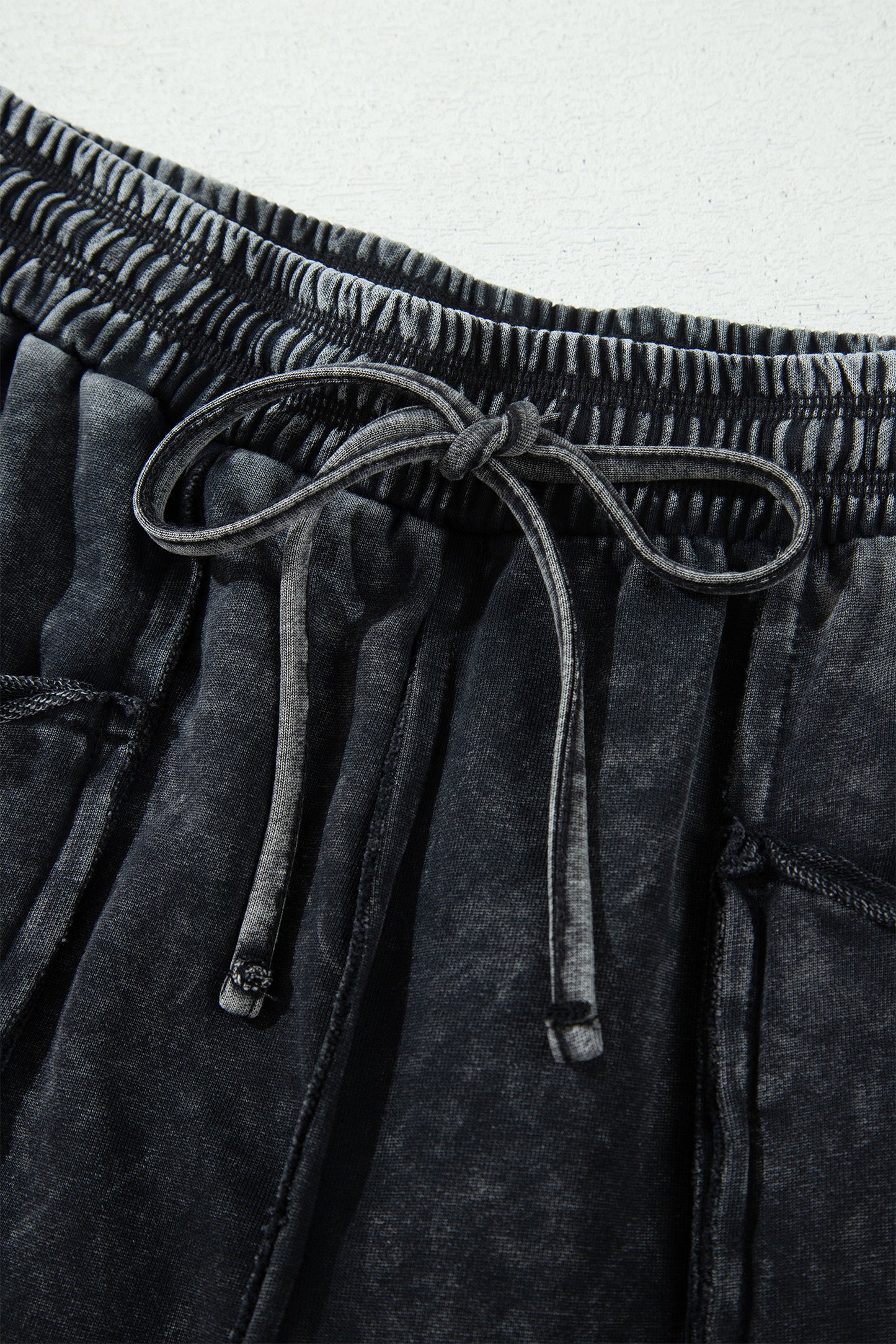 Black Mineral Wash Raw Seam Drawstring Elastic Waist Barrel Pants
