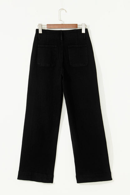 White 2-Button High Waist Wide Leg Jeans