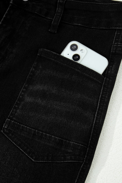 Black Frayed Cropped Barrel Jeans
