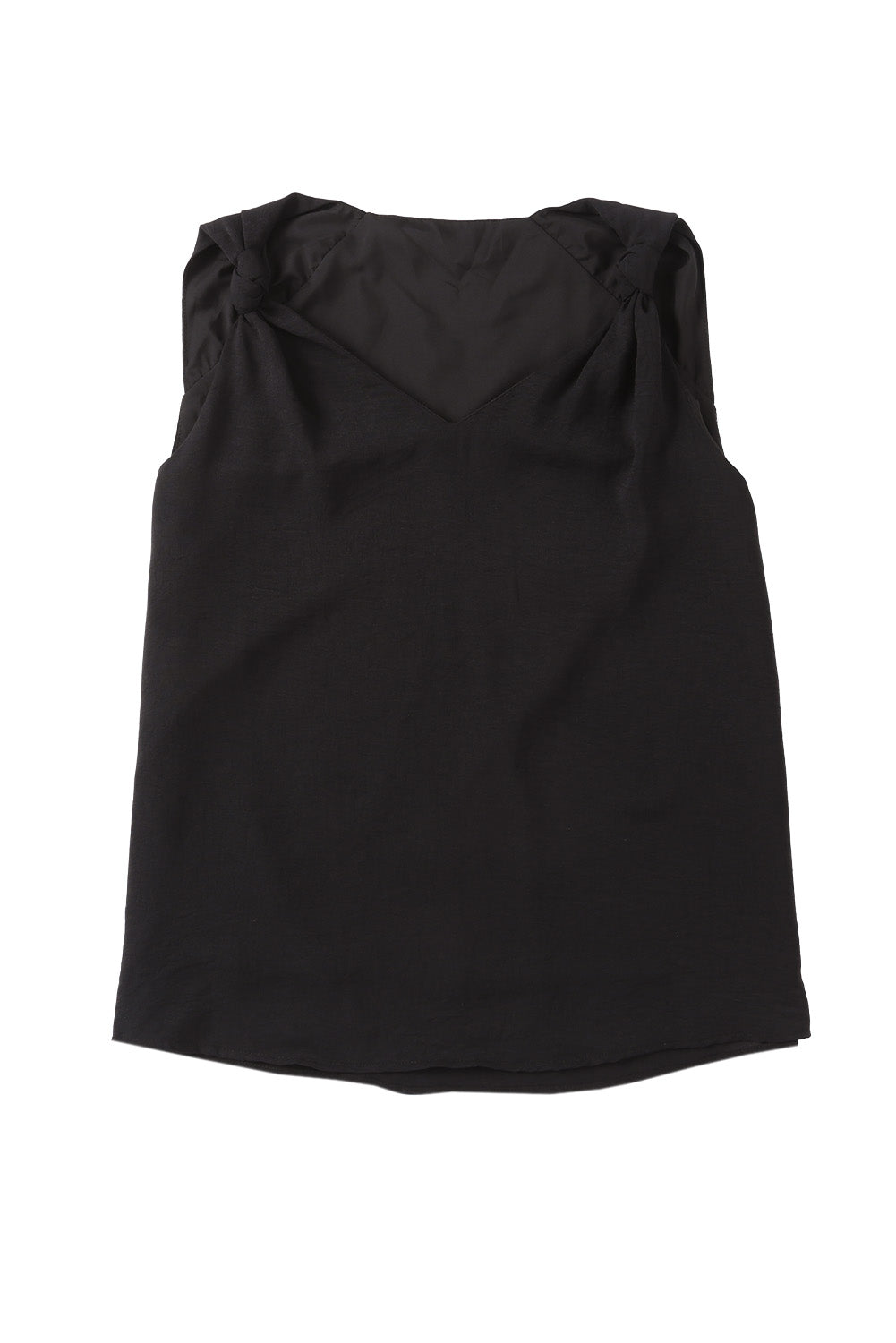 Black V Neck Knotted Shoulder Sleeveless Shirt