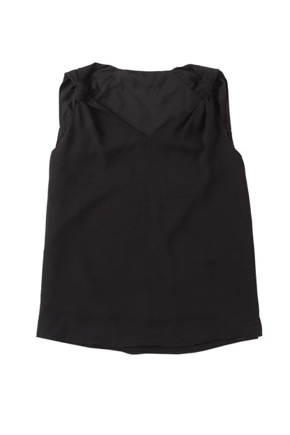 Black V Neck Knotted Shoulder Sleeveless Shirt