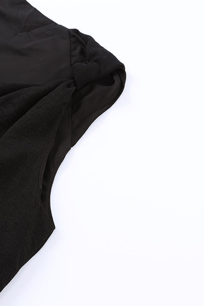 Black V Neck Knotted Shoulder Sleeveless Shirt