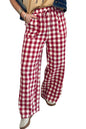 Brown Gingham Plaid Tie Elastic Waist Shift Pants