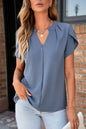 White Button Notched Neck Petal Sleeve Blouse