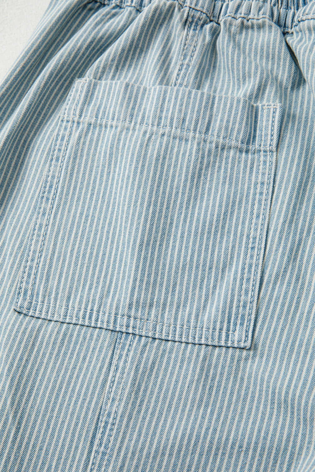 Sky Blue Striped Mid Rise Drawstring Waist Jeans