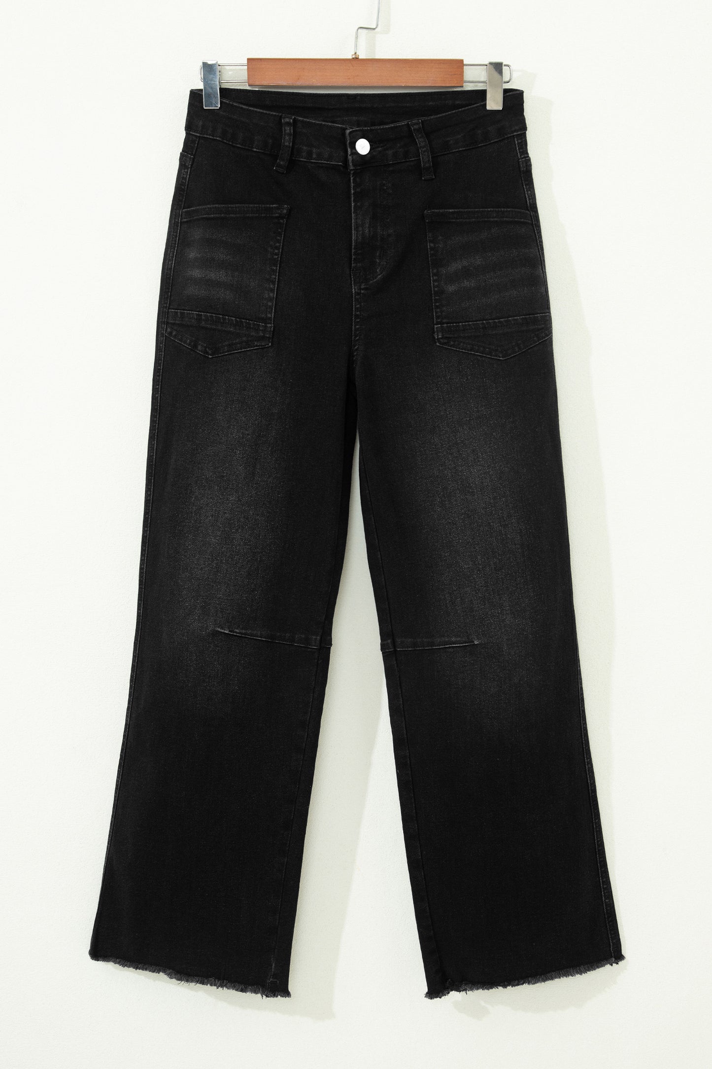 Black Frayed Cropped Barrel Jeans