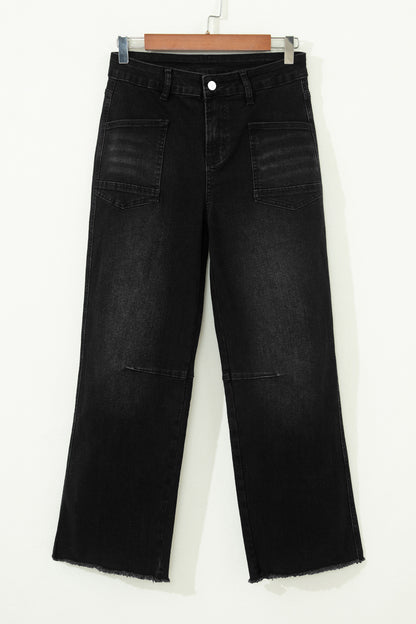 Black Frayed Cropped Barrel Jeans